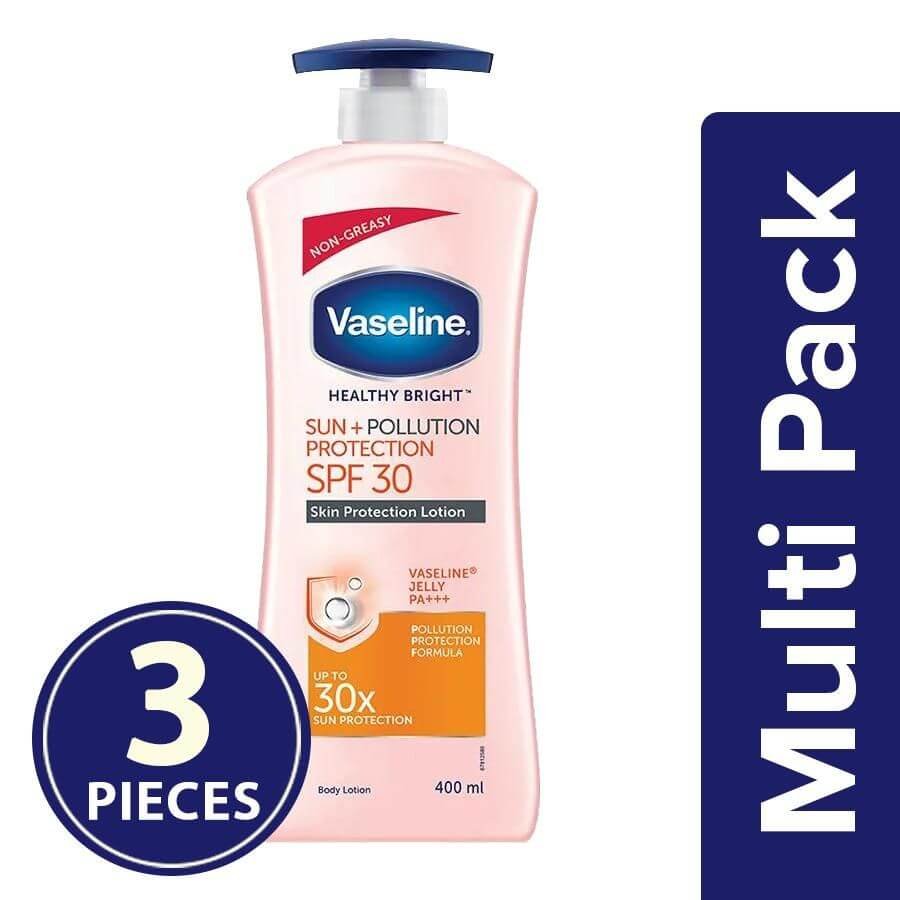 Vaseline Sun + Pollution Protection SPF 30 Body Lotion, 3x400 ml Multipack
